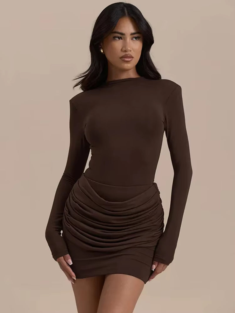 Long Sleeve Ruched Sexy Mini Dress Women Autumn Winter New Elegant High Waist Bodycon Club Party Dresses Female