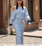 Sexy Women'S Clothing New Off-The-Shoulder Long-Sleeved Slim-Fitting Elegant Gorgeous Dress European and American