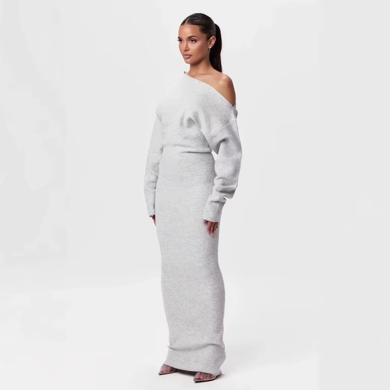 Sexy Women'S Clothing New Off-The-Shoulder Long-Sleeved Slim-Fitting Elegant Gorgeous Dress European and American