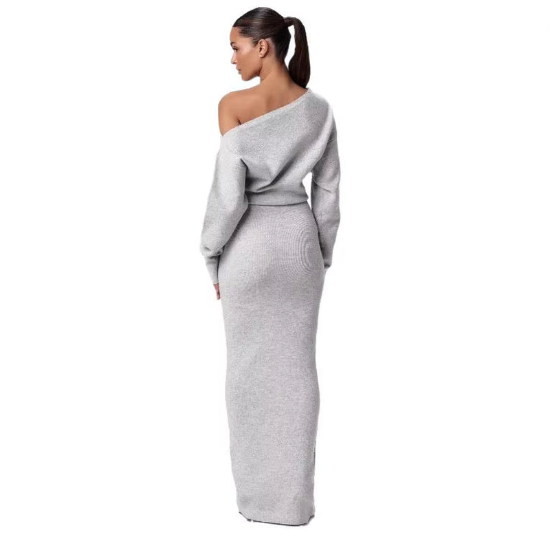 Sexy Women'S Clothing New Off-The-Shoulder Long-Sleeved Slim-Fitting Elegant Gorgeous Dress European and American
