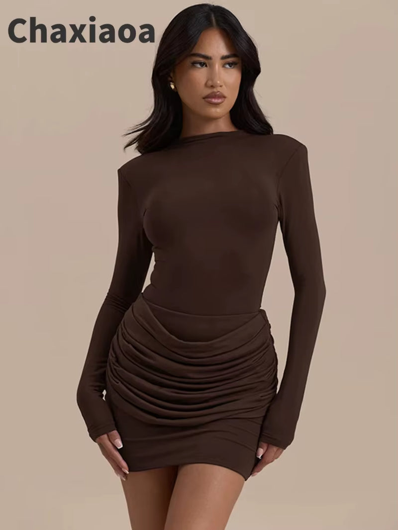 Long Sleeve Ruched Sexy Mini Dress Women Autumn Winter New Elegant High Waist Bodycon Club Party Dresses Female