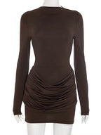 Long Sleeve Ruched Sexy Mini Dress Women Autumn Winter New Elegant High Waist Bodycon Club Party Dresses Female