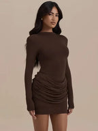 Long Sleeve Ruched Sexy Mini Dress Women Autumn Winter New Elegant High Waist Bodycon Club Party Dresses Female
