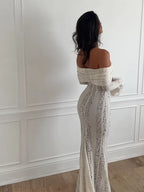 White Sexy Lace Flare Sleeve Dress off Shoulder Slim Maxi Dresses Women 2024 Female Hollow Out Mermaid Floor Length Elegant Robe
